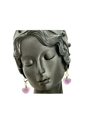 Heart Gold Plated Purple Lever Back Dangle Earrings Valentine